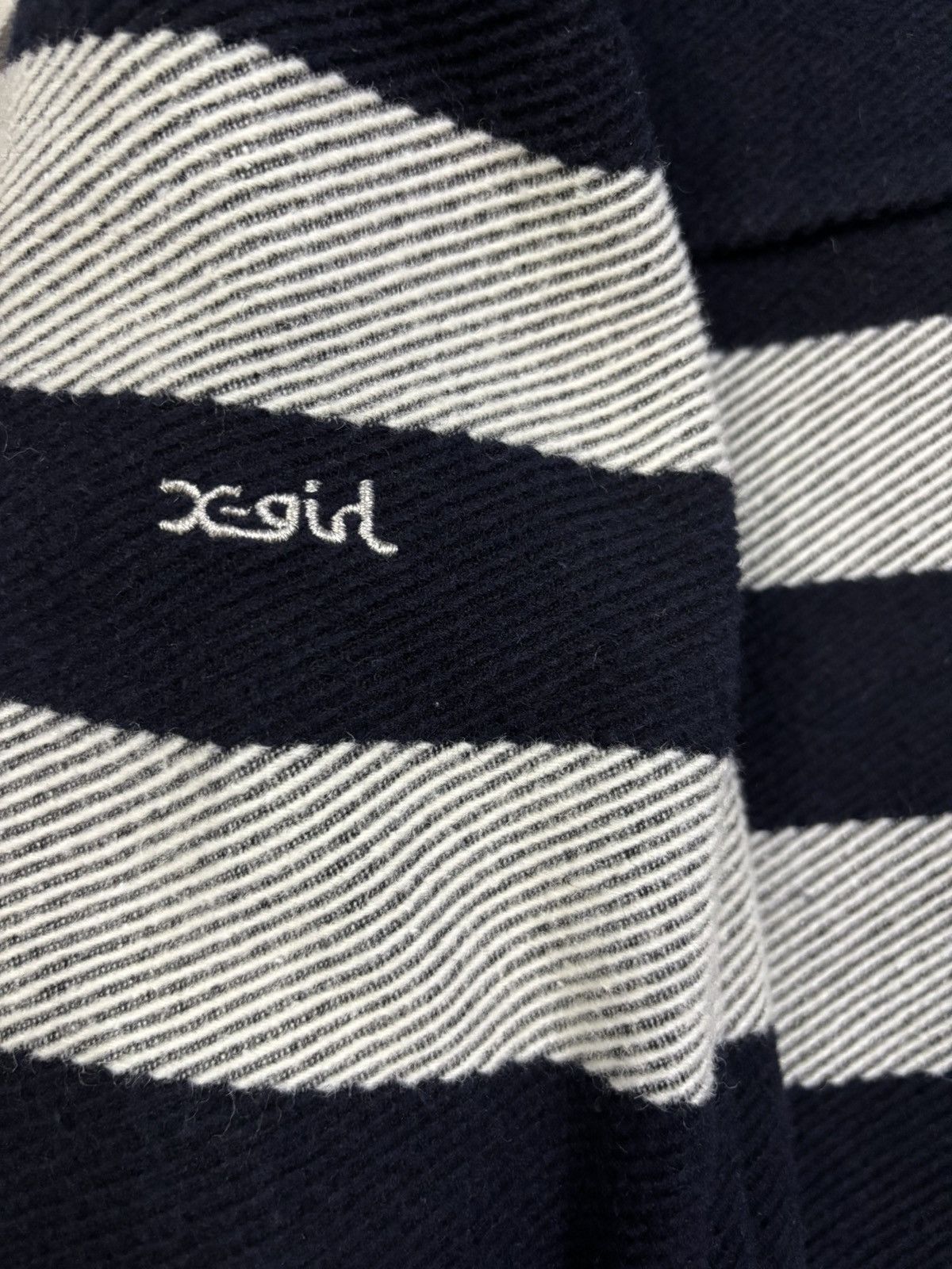 X-Girl X-Girl Navy & Grey Striped Wool Blend Hooded Duffle Jacket Size M / US 6-8 / IT 42-44 - 14 Thumbnail