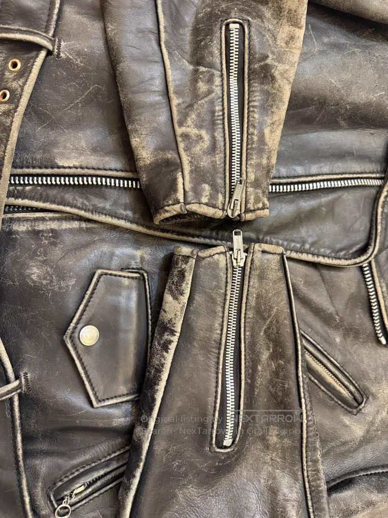 Schott Schott Vintage cable-stayed motorcycle leather jacket Size US L / EU 52-54 / 3 - 5 Thumbnail