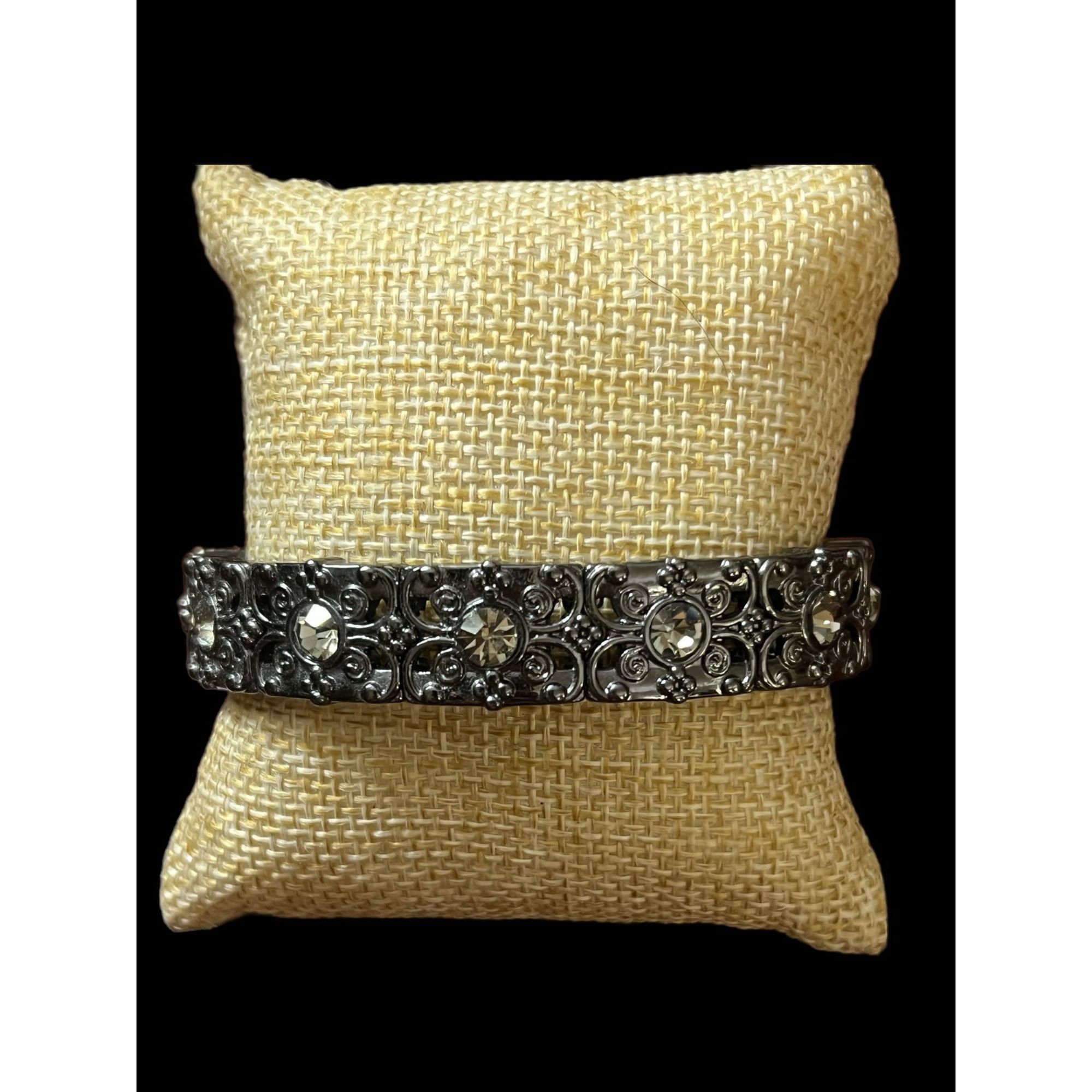 Other Lia Sophia Stretch Bracelet Gunmetal Clear Rhinestones Filag Size ONE SIZE - 1 Thumbnail