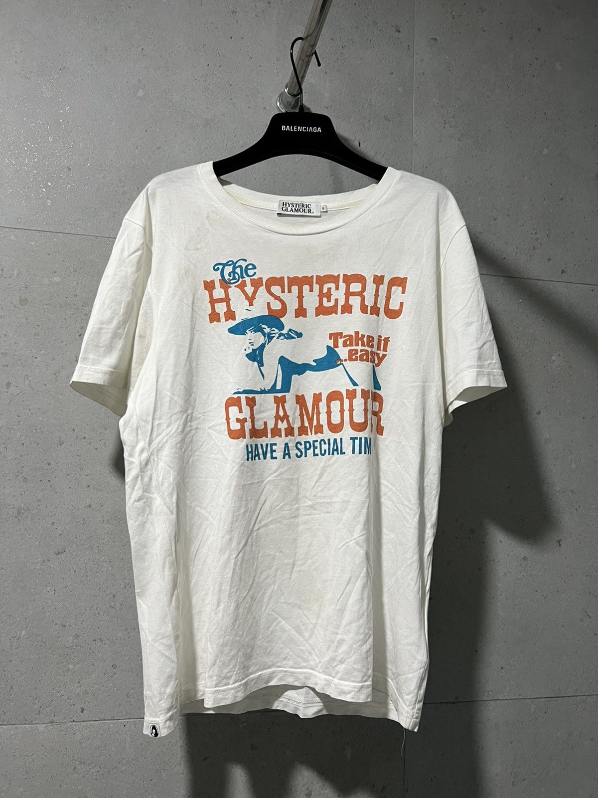 image of Hysteric Glamour Take It Easy Have A Special Time Tee in White, Men's (Size Small)