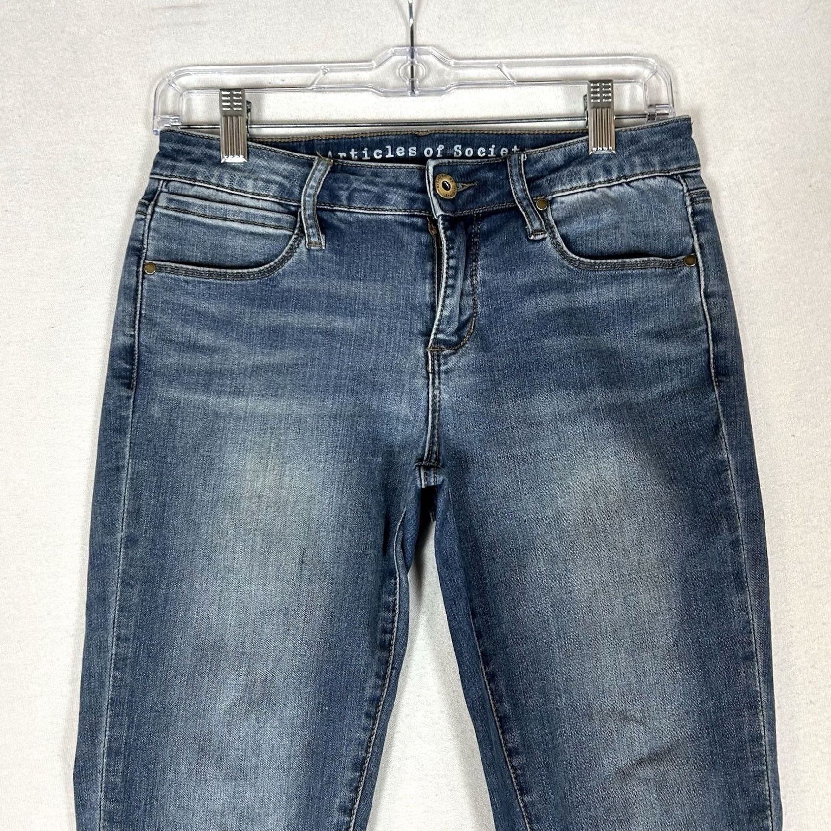 Vintage Articles Of Society Skinny Jeans Womens Size 26 Blue Denim Mid Rise 90s City Festival Hipster Logo Mya Size 26" / US 2 / IT 38 - 2 Thumbnail