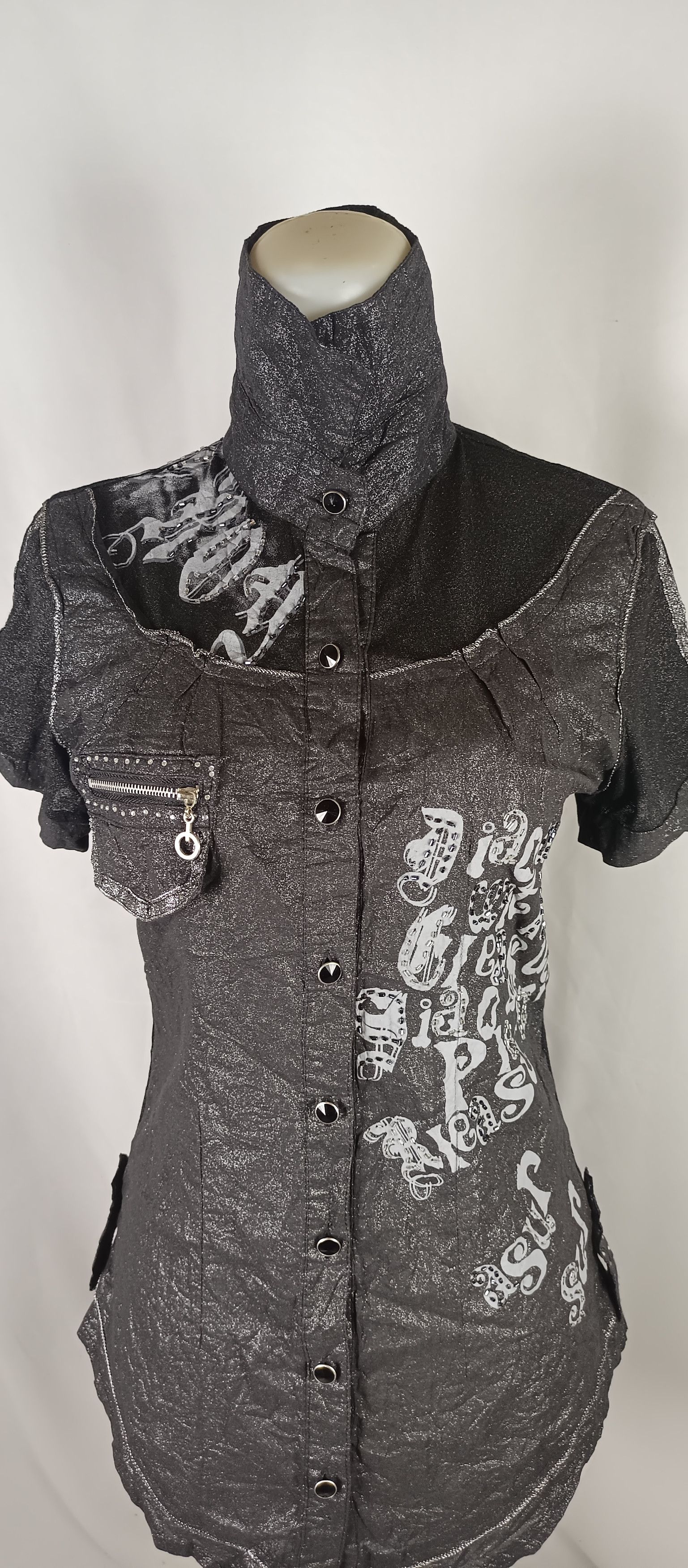 Japanese Brand Women's Black Poem Shimmer Blouses Short Sleeve Size US M / EU 48-50 / 2 - 5 Thumbnail