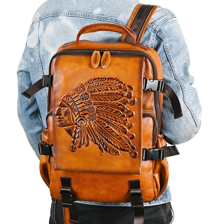 Genuine Leather Embossed Leather Backpack Size ONE SIZE - 6 Thumbnail