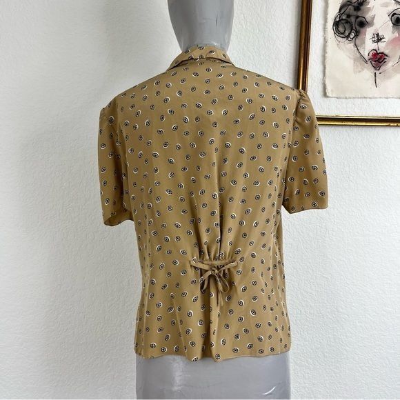 Prada Prada Silk Circular Pattern Button Down Tan Short Sleeve Blo Size L / US 10 / IT 46 - 3 Thumbnail