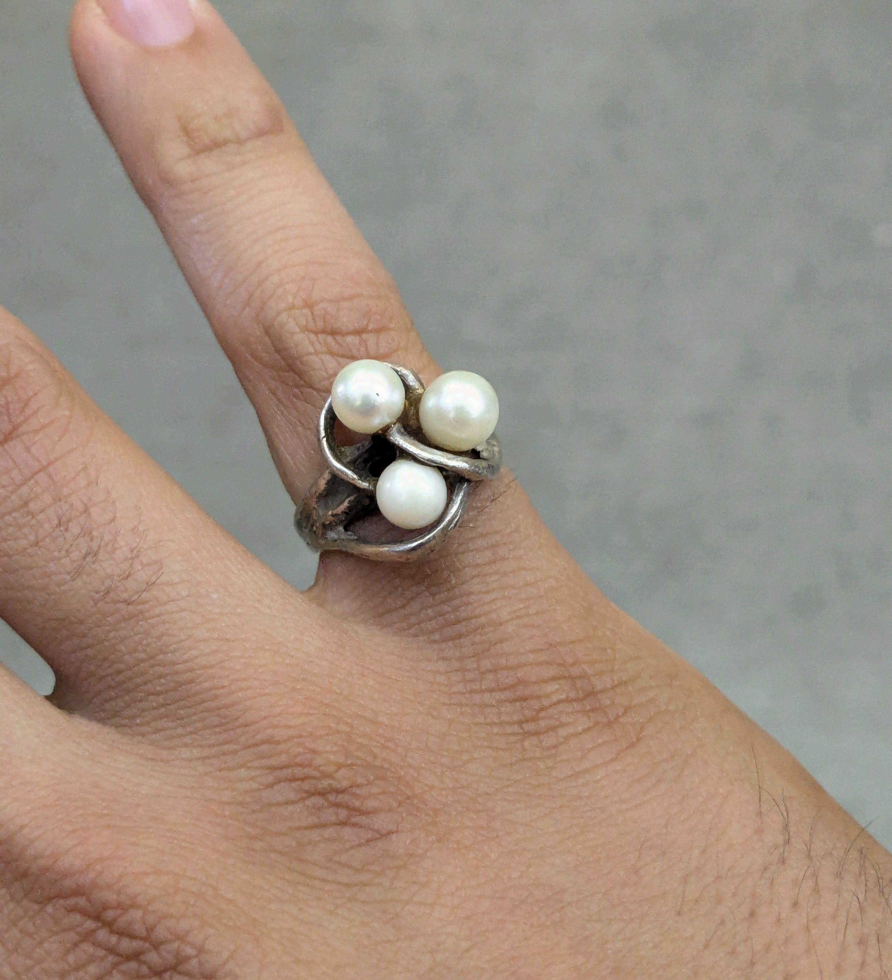 Other Vintage Sterling Silver Ring Pearl 6.25 Modern Abstract Size ONE SIZE - 11 Thumbnail