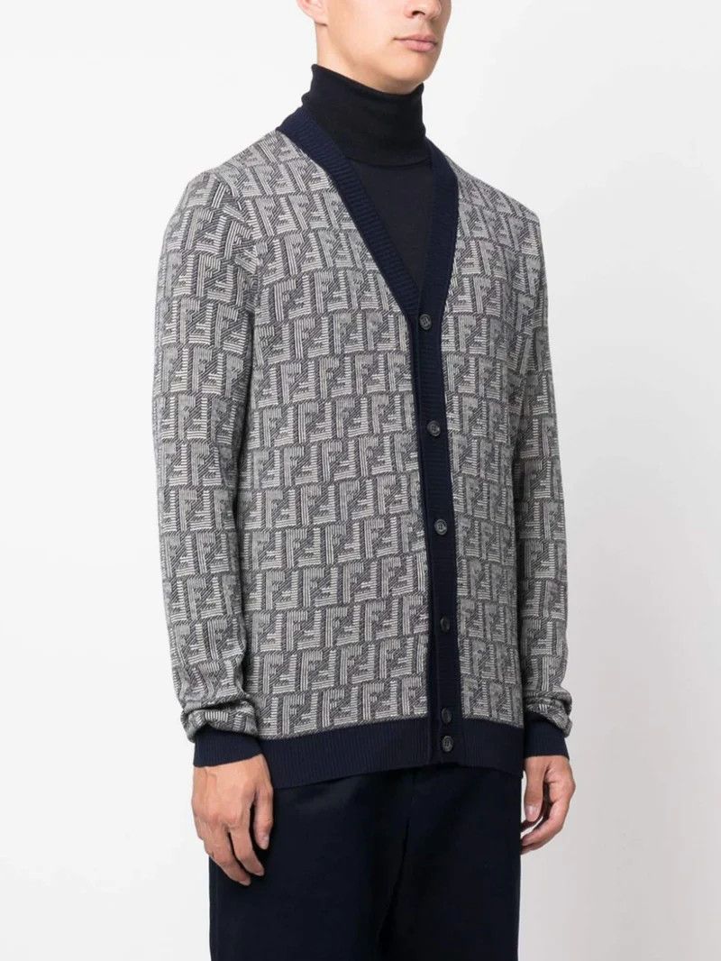 Fendi o1s1wg111224 FF-Monogram Wool Cardigan in Blue & Grey Size US L / EU 52-54 / 3 - 2 Thumbnail