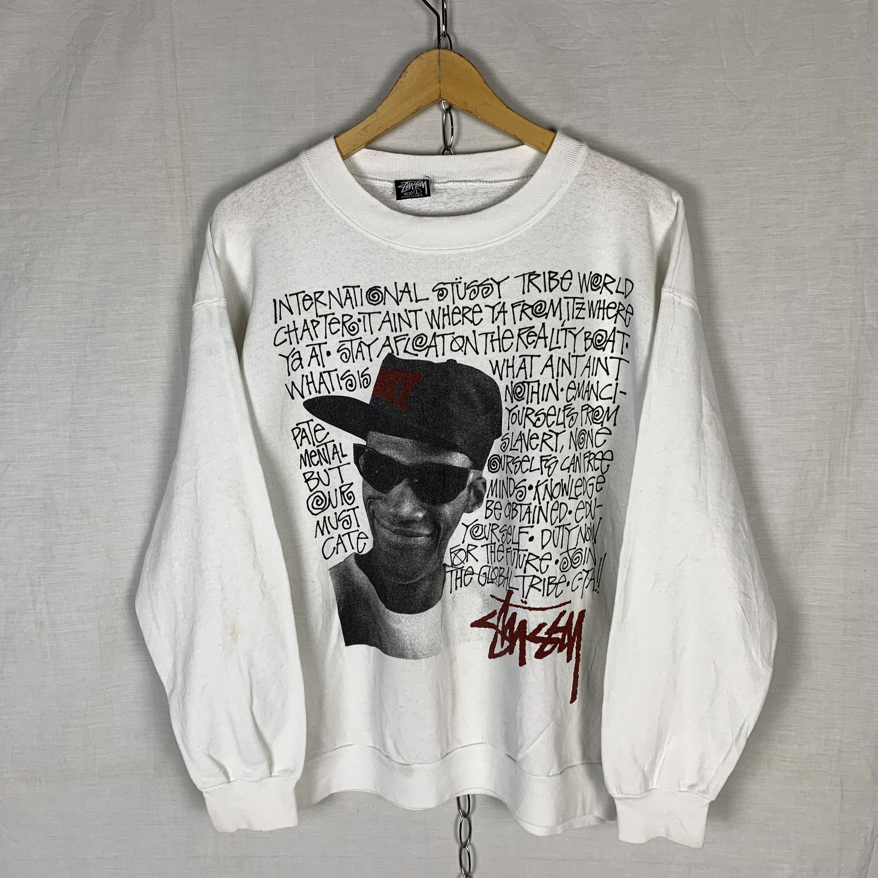 80s old stussy MIKE MILLER white sweat L - メルカリ