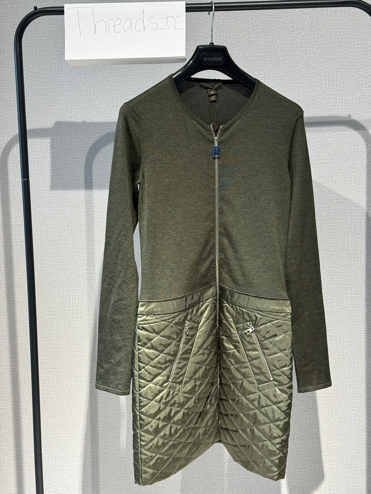image of Louis Vuitton Bi-Material Knit A-Line Dress in Khaki, Women's (Size XS)