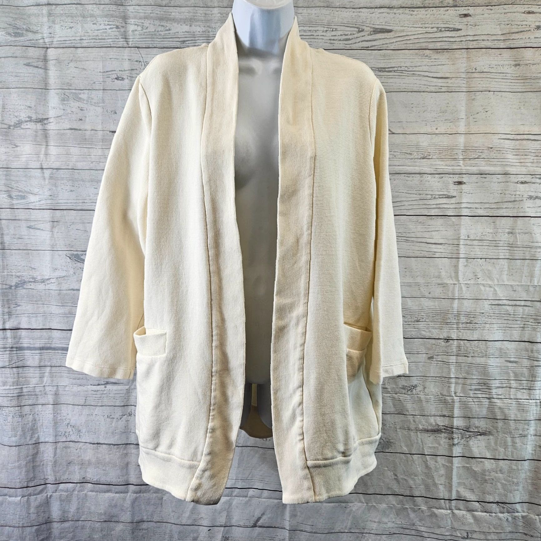 Eileen Fisher Eileen Fisher Womens Open Front Cardigan Sz Medium Cream Organic Cotton Ribbed Size M / US 6-8 / IT 42-44 - 2 Thumbnail