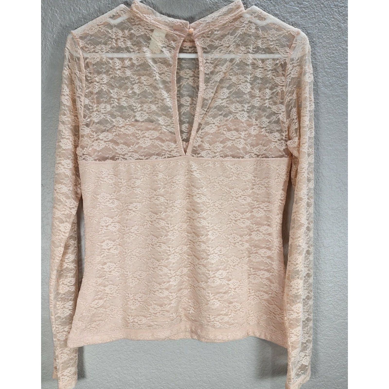H&M H&M Peach Lace Shirt Blouse Long Sleeve Mock Neck Women Size M Slim Cotton Blend Size M / US 6-8 / IT 42-44 - 4 Thumbnail