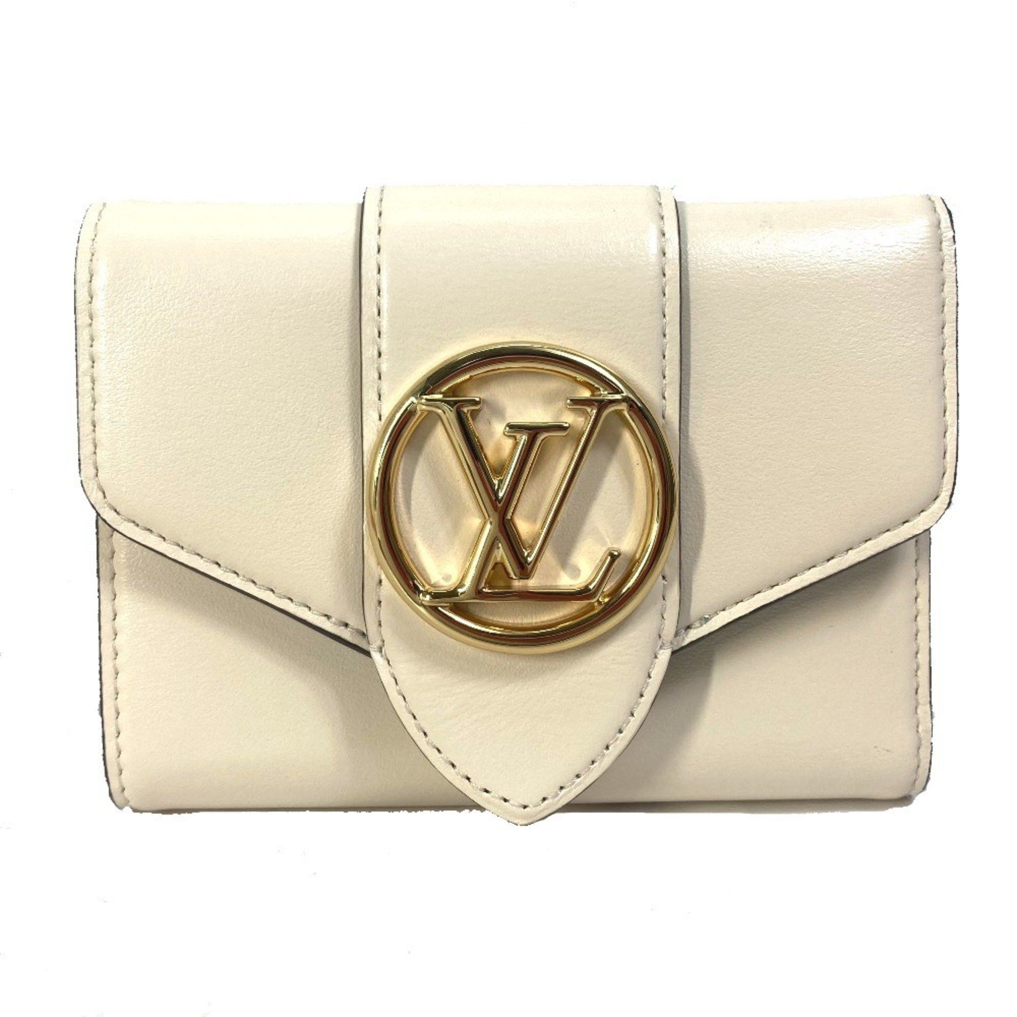 LOUIS VUITTON M69176 LV Pont Neuf Compact Tri-fold Wallet Leather Women's Creme White