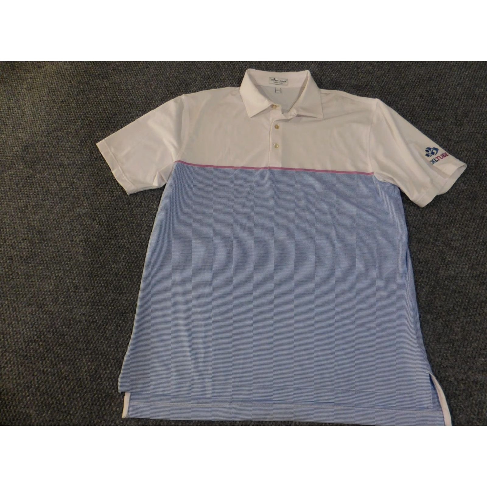 Peter Millar Peter Millar Polo Shirt Mens Large White Blue Summer Comfort Golf EXLTUBE Logo Shirt Mens Large White/Blue Stripe Polo Size US L / EU 52-54 / 3 - 3 Thumbnail