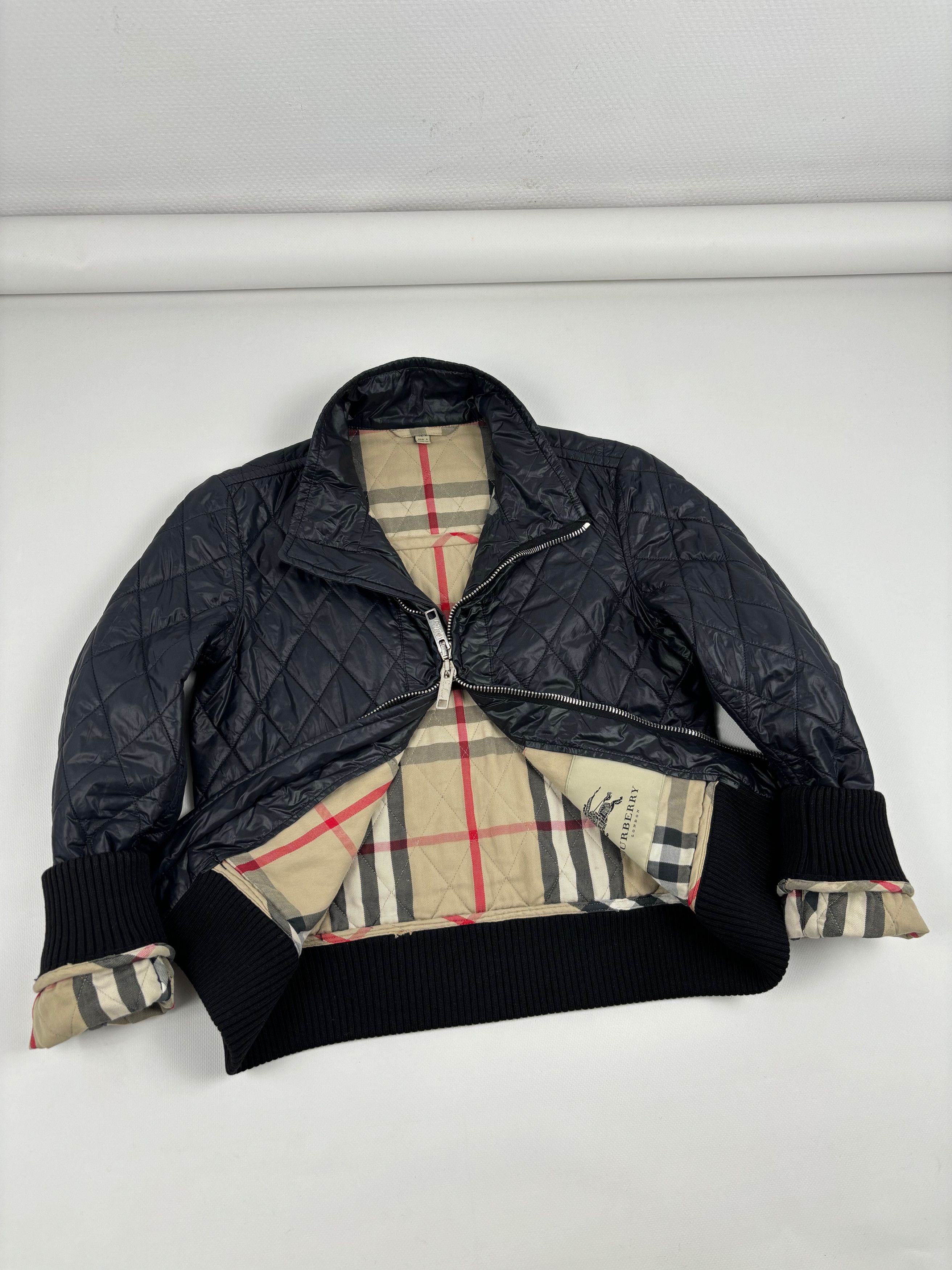 Burberry London Nova Check Biker Ribbed Cuffs Quilted Jacket Full-Zip Bomber Size M / US 6-8 / IT 42-44 - 8 Thumbnail