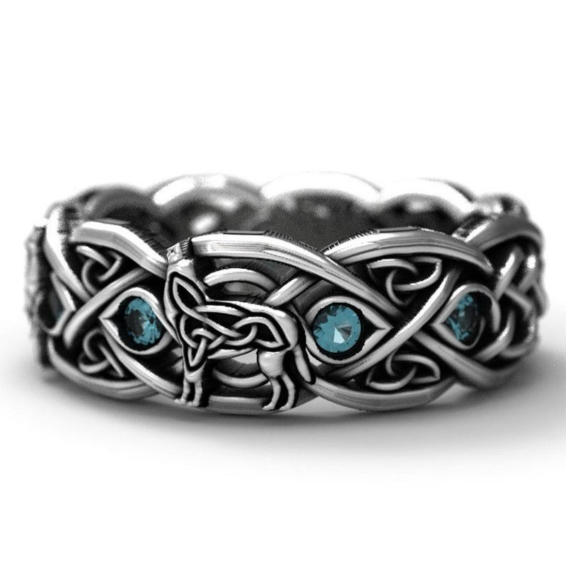 Jewelry × Vintage SIZE 10 Viking Nordic Mythology Giant Wolf with Zircon Ring Size ONE SIZE - 4 Thumbnail