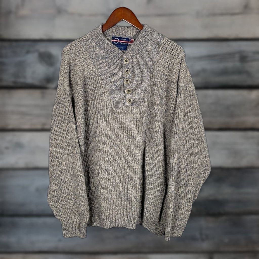 Vintage VINTAGE Old Glory Sweater Shirt Adult Large Brown Marled 100% Cotton Henley 90s Retro Hipster Mens Size US L / EU 52-54 / 3 - 1 Thumbnail