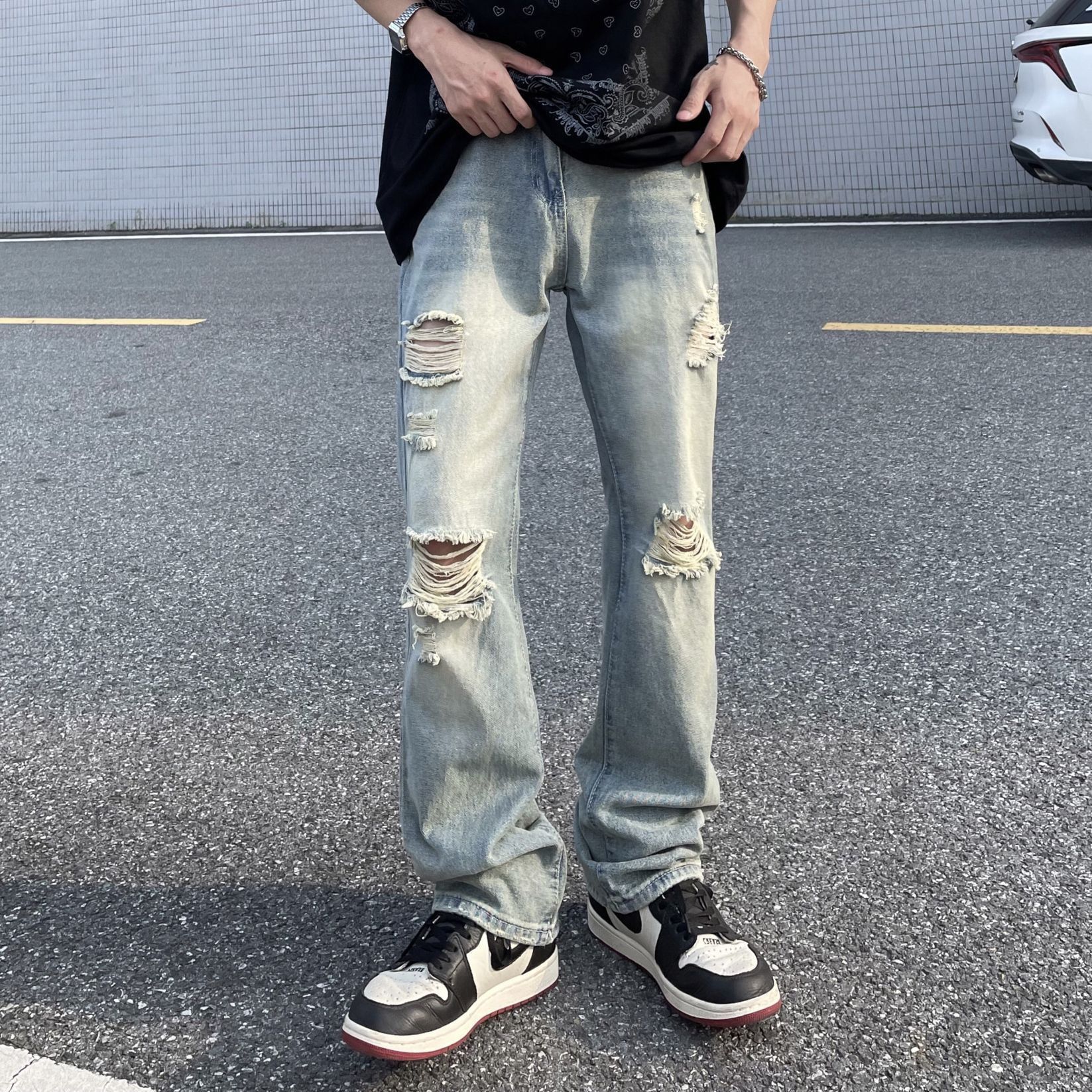 Vintage Men's High-Street Loose-Fit Straight-Leg Distressed Jeans Size US 32 / EU 48 - 1 Thumbnail