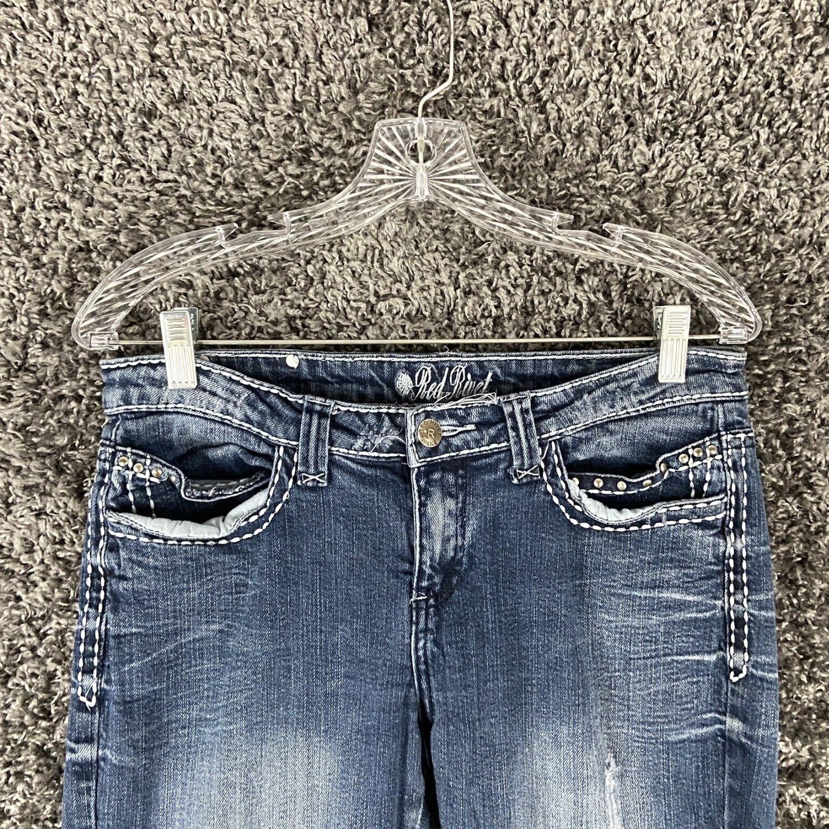 Vintage RED RIVET Skinny Distressed Jeans Women’s 9 Blue Regular Size 30" / US 8 / IT 44 - 5 Thumbnail