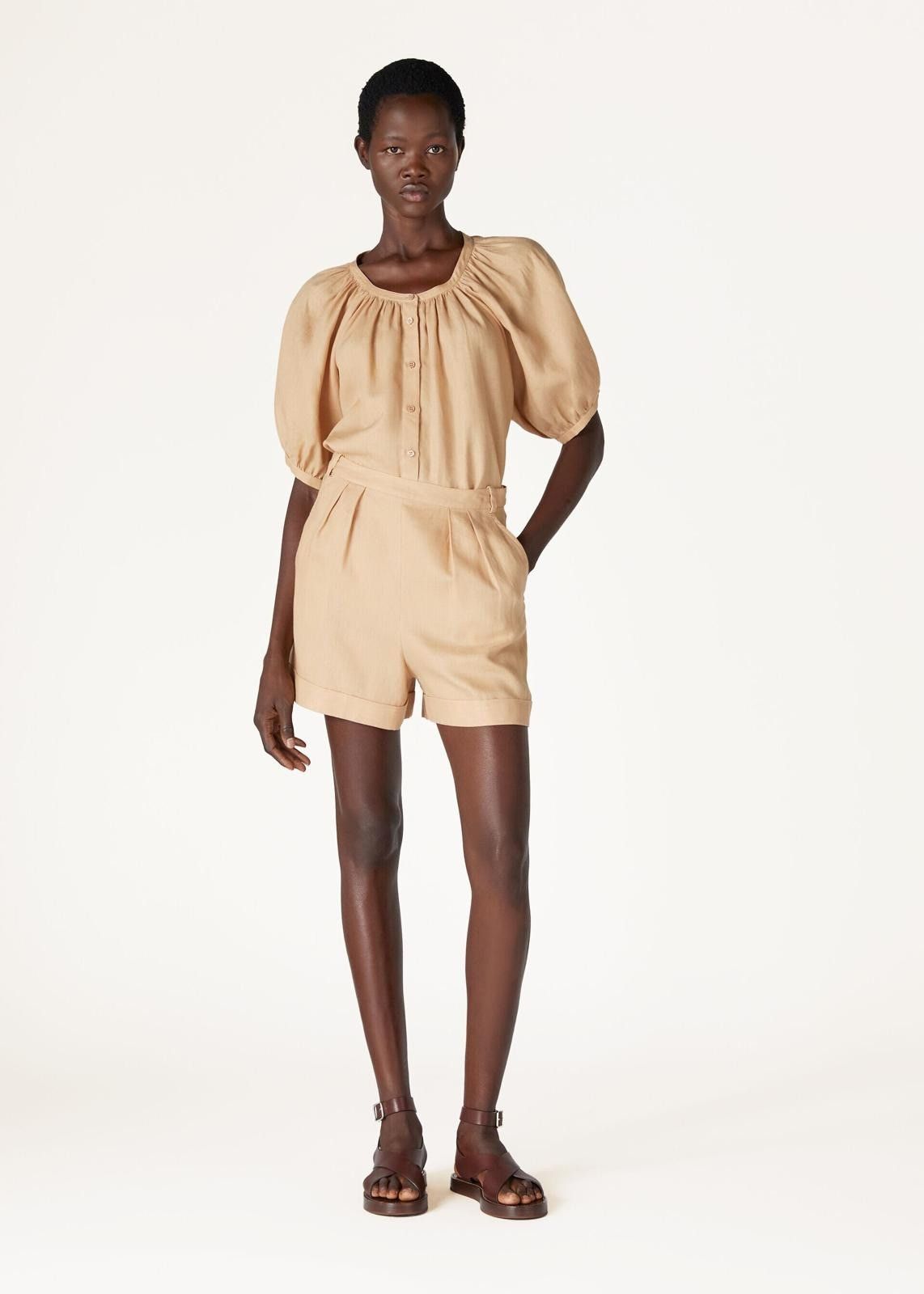 Loro Piana o1srvl11e0725 FAN8191 Gritt SS Linen Shirt in Camel Size S / US 4 / IT 40 - 4 Thumbnail
