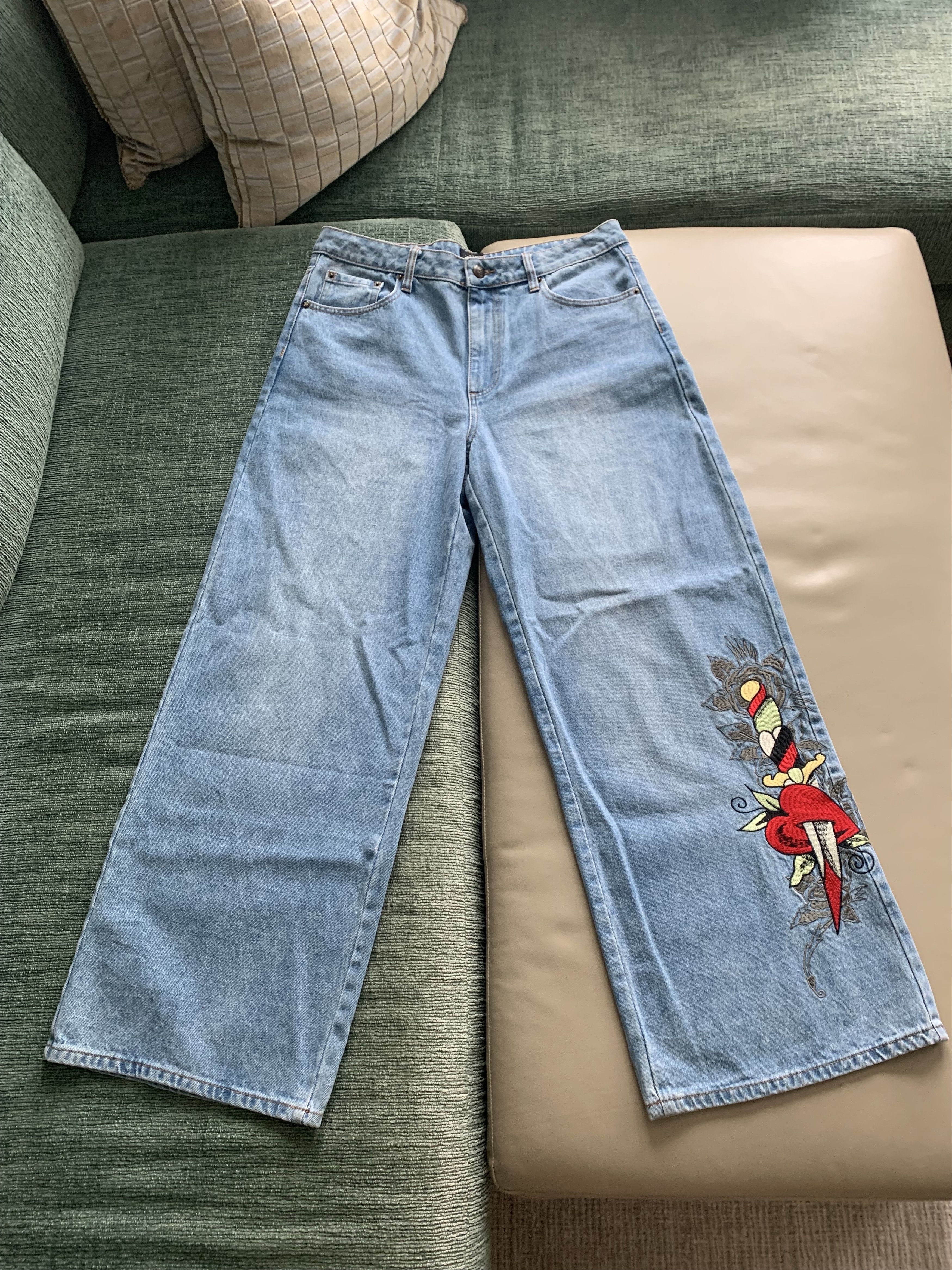 Ed Hardy Ed Hardy Jeans Heart Women's Size 32 Wide Leg Embroidered Size 32" / US 10 / IT 46 - 1 Thumbnail