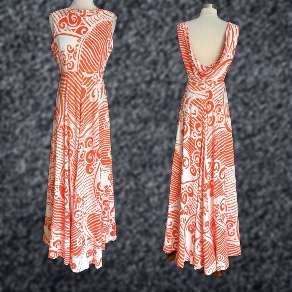 Avenue VINTAGE Young Dimension Saks Fifth Avenue Maxi Dress S/M Orange/White 70s Psychedelic Retro Sleeveless V-Neck Pullover Long Dress Womens Boys? Size S / US 4 / IT 40 - 1 Thumbnail