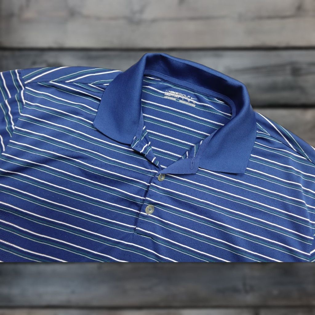 Nike Nike Golf Polo Mens L Blue Stripe FIT Dry Lightweight Short Sleeve Polo Shirt Size US L / EU 52-54 / 3 - 1 Thumbnail