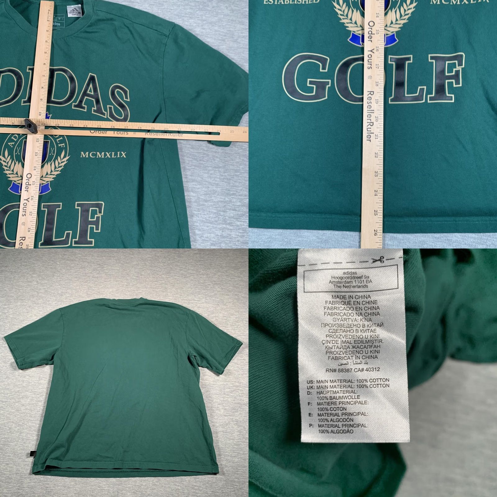 Adidas Adidas Golf Shirt Mens S Green Graphic Crest 1949 Sample Cotton Athletic Tee Size US S / EU 44-46 / 1 - 8 Thumbnail