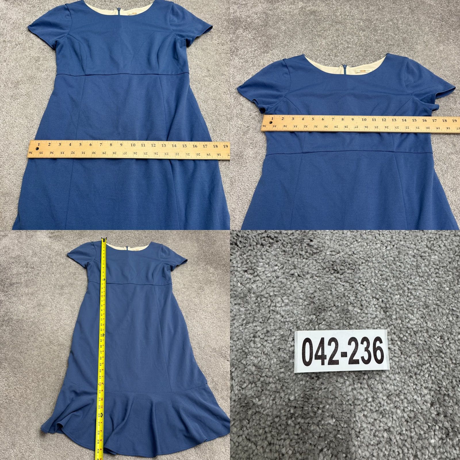 Vintage Paper Crown Midi Sheath Dress Womens Medium Blue Ruffle Hem Short Sleeve Rayon Size 32" / US 10 / IT 46 - 9 Thumbnail