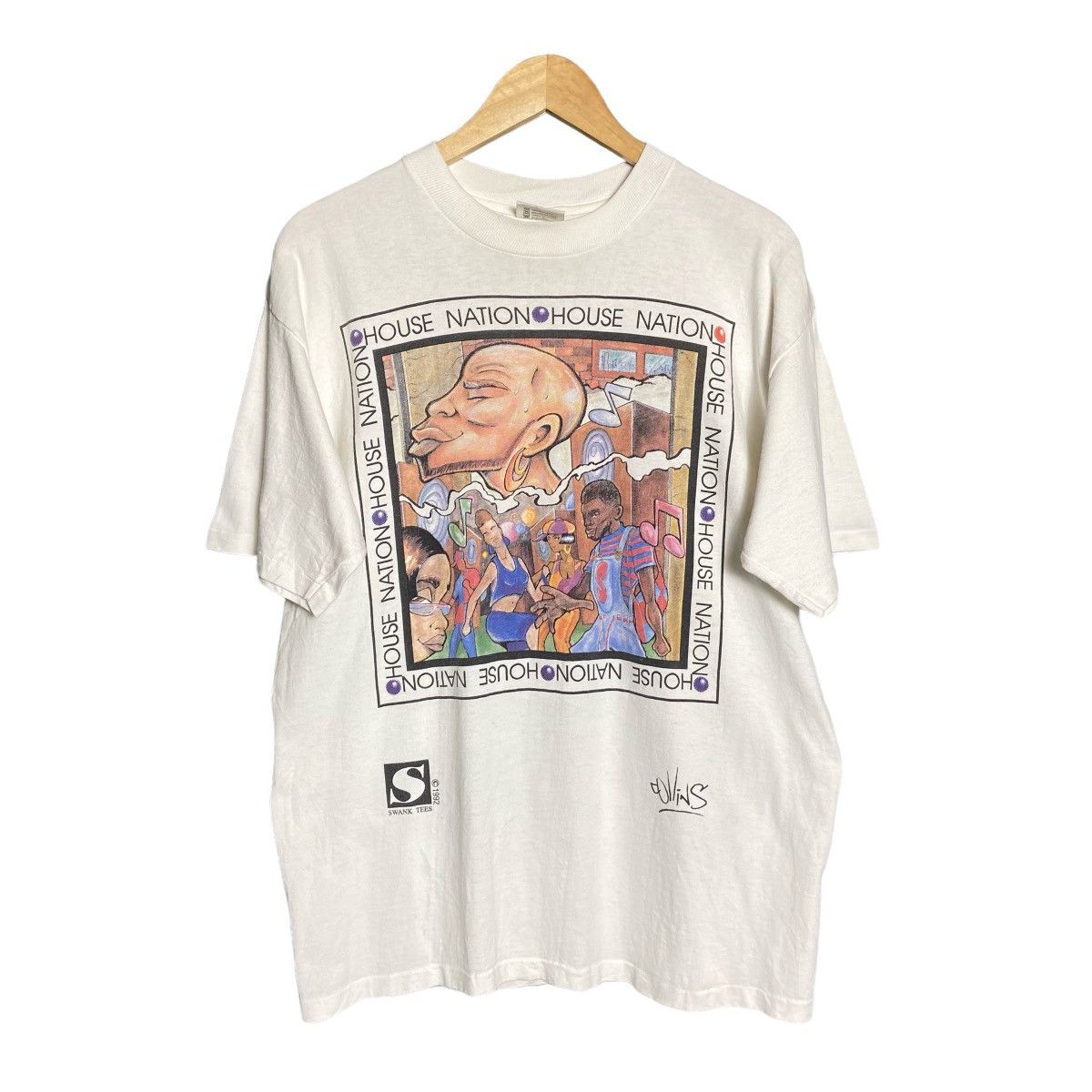 image of Vintage 90's House Nation Swank Graffiti Hiphop Art Tee in White, Men's (Size Large)