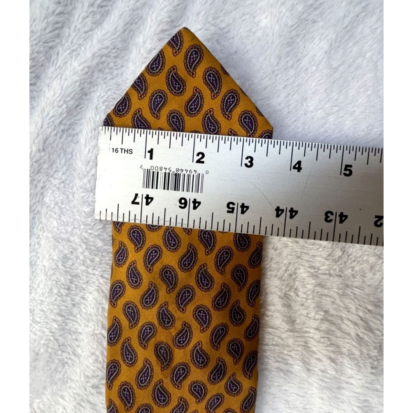 Ede & Ravenscroft Ede & Ravenscroft Men’s Woven Silk Tie Paisley Gold Purple Made in England Size ONE SIZE - 5 Thumbnail