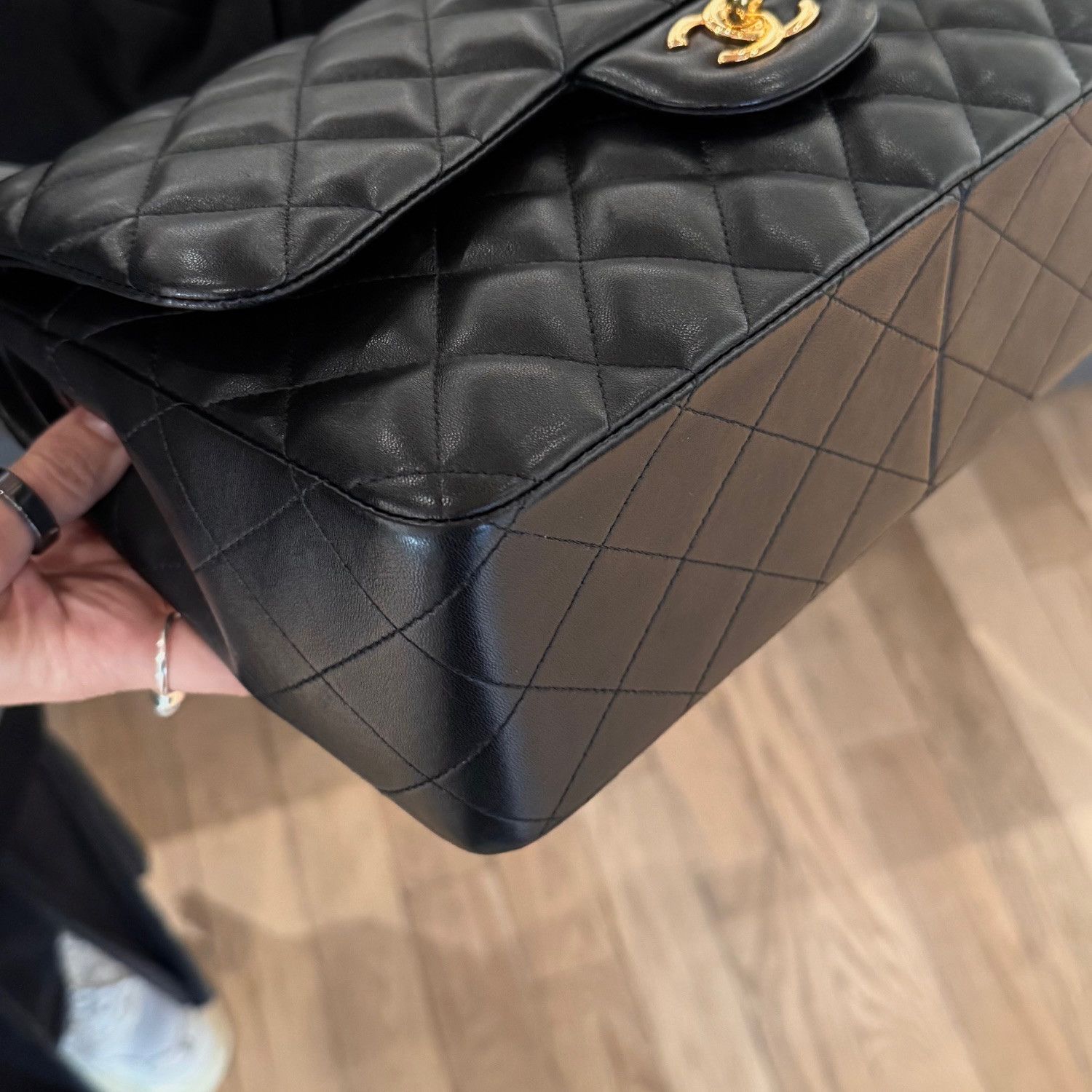 Chanel Black Lambskin GHW Jumbo Classic Double Flap Bag