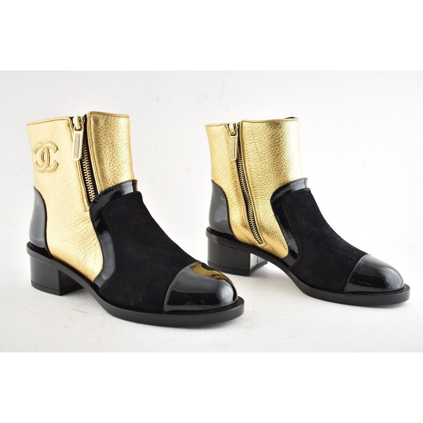 Chanel Chanel 18B Gold Black Patent Suede CC Logo Zipper Zip Size US 5 / IT 35 - 2 Thumbnail
