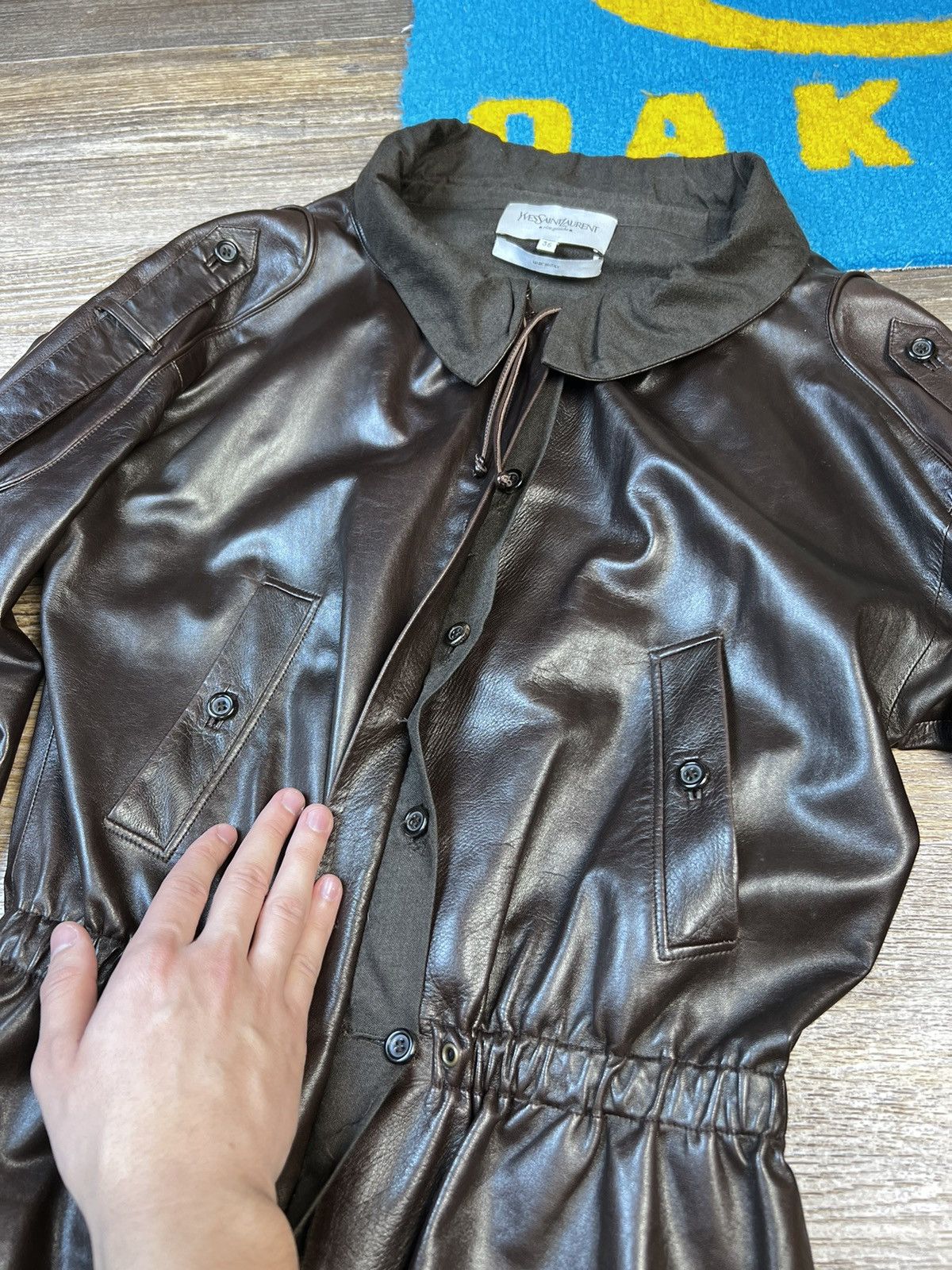 Yves Saint Laurent Yves Saint Laurent Rive Gauche Brown Leather Jacket Size XS / US 0-2 / IT 36-38 - 14 Thumbnail