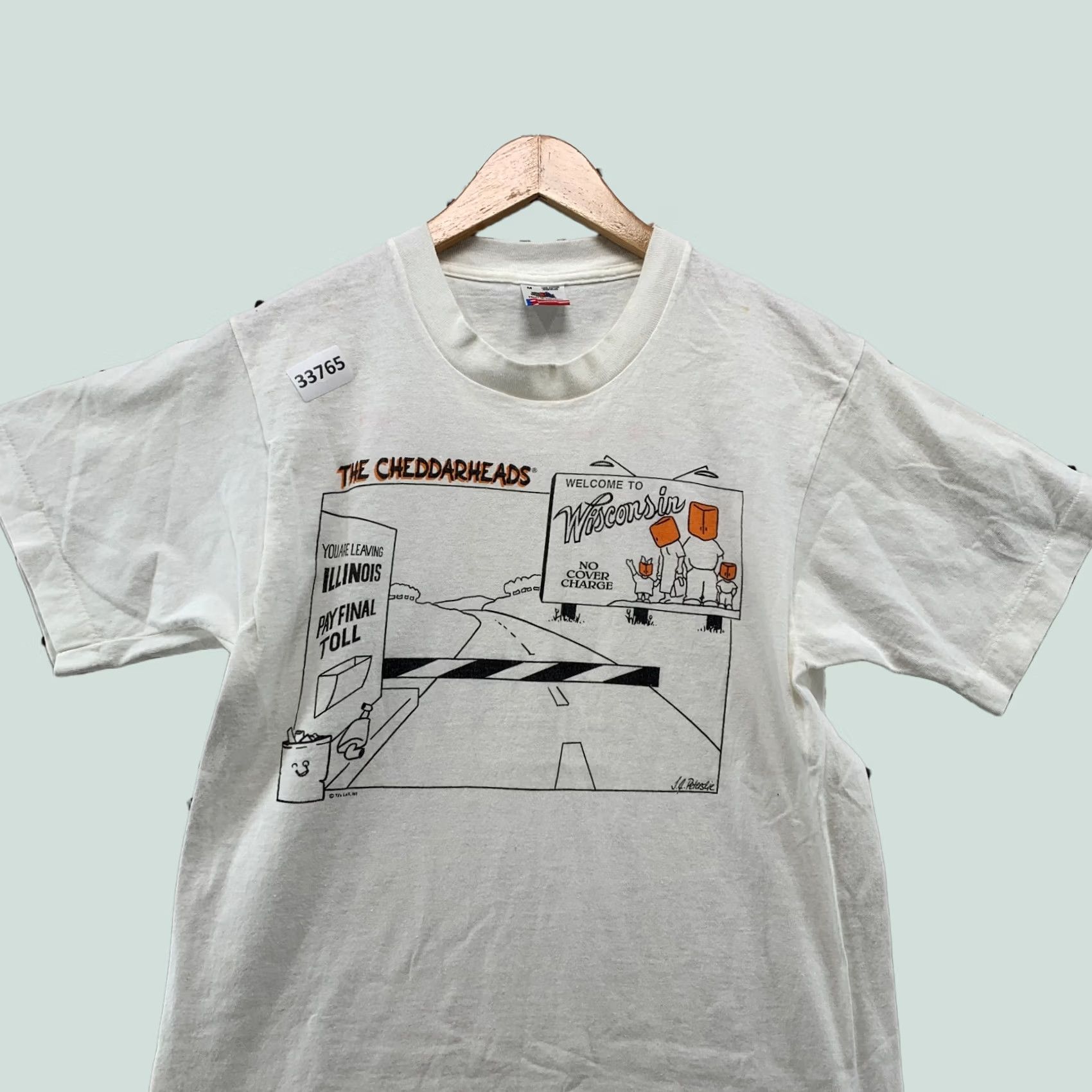 Fruit Of The Loom VINTAGE Wisconsin Cheddar Heads Funny Shirt Men M White 90s USA 17x27.5 Mens Size US M / EU 48-50 / 2 - 1 Thumbnail