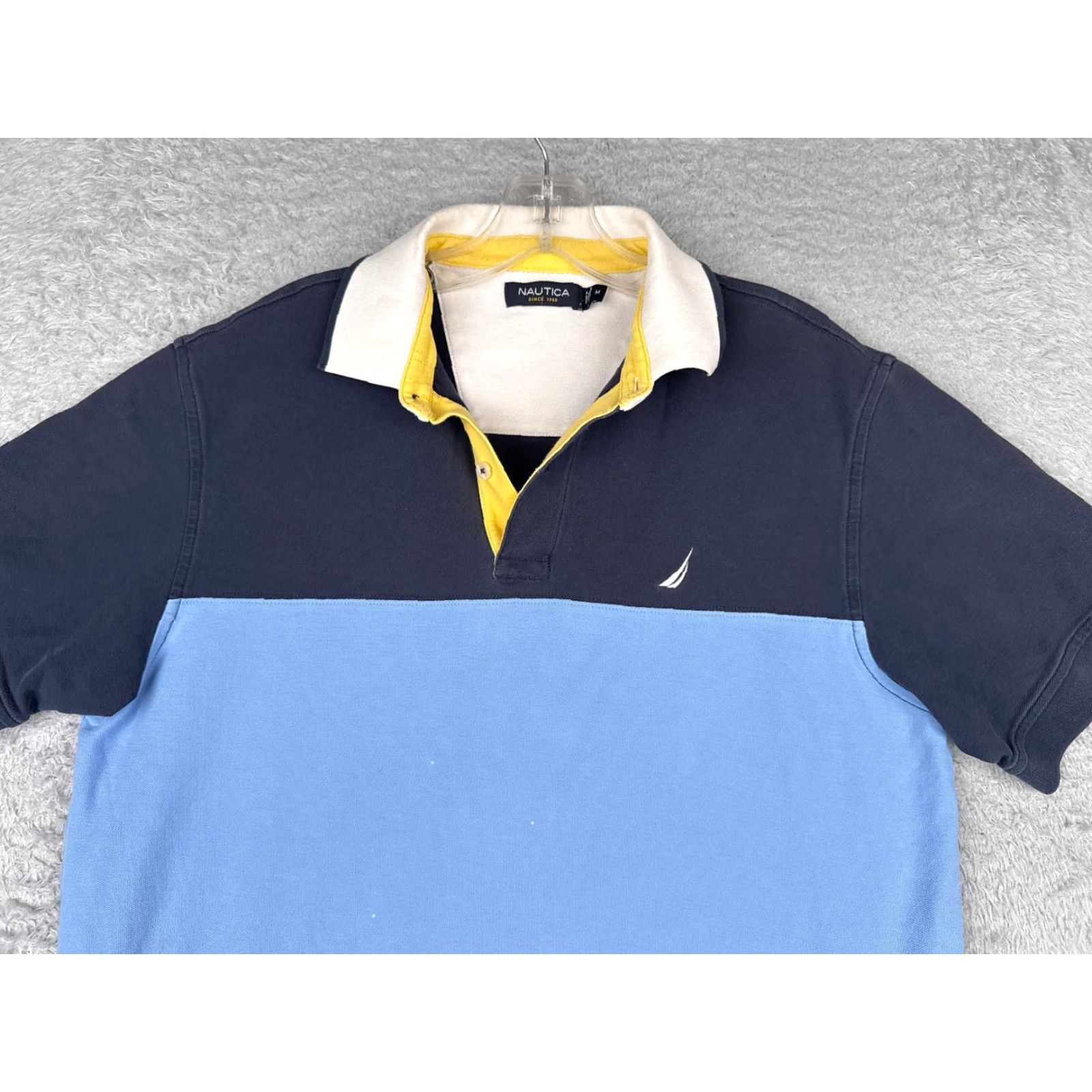 Nautica Nautica Men's Polo Shirt Medium Blue Colorblock 100% Cotton Short Sleeve Golf Activewear Size US M / EU 48-50 / 2 - 4 Thumbnail