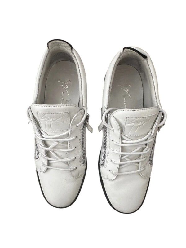 Giuseppe Zanotti Giuseppe Zanotti White Leather Low-Top Zip Sneakers, c.2010s Size US 10 / EU 43 - 3 Thumbnail