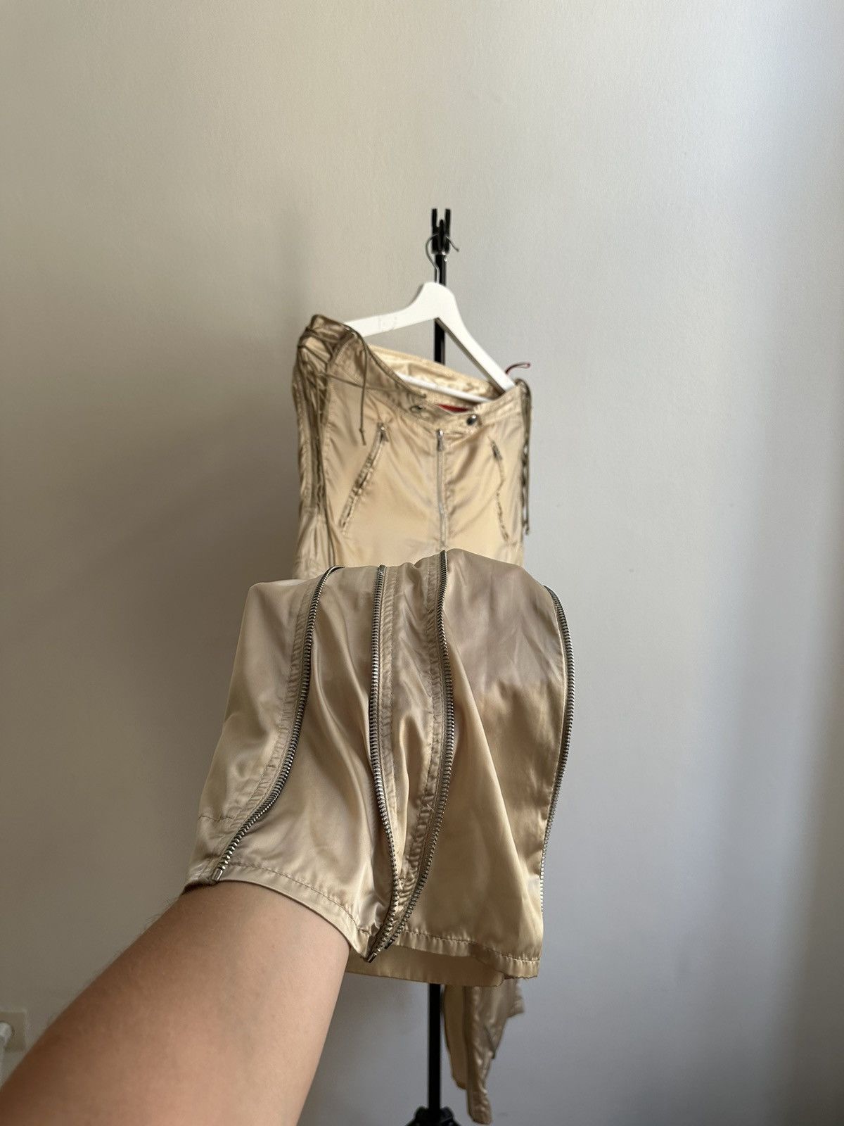 Prada Vintage Nylon Archive Bondage Zipper Laced Cargo Pants