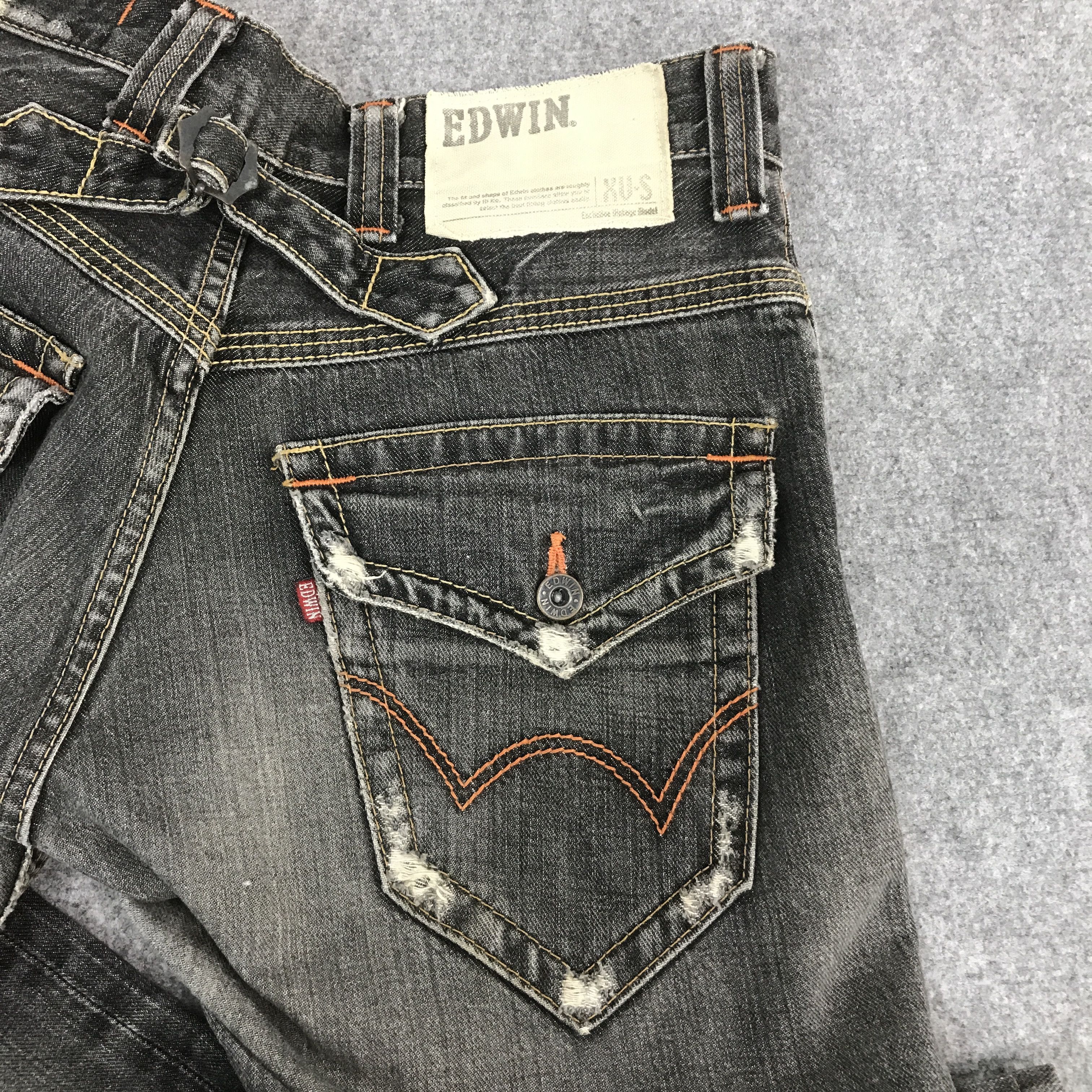 Japanese Brand EDWIN DISTRESSED BLACK DENIM PANTS Size US 28 / EU 44 - 8 Thumbnail