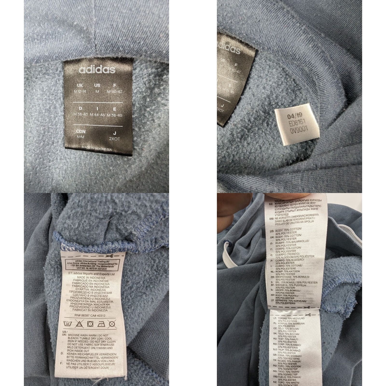 Adidas Adidas Hooded Sweatshirt Blue Womens M Roses Graphic Print Pocket Pullover Knit Hoodie Size M / US 6-8 / IT 42-44 - 8 Thumbnail
