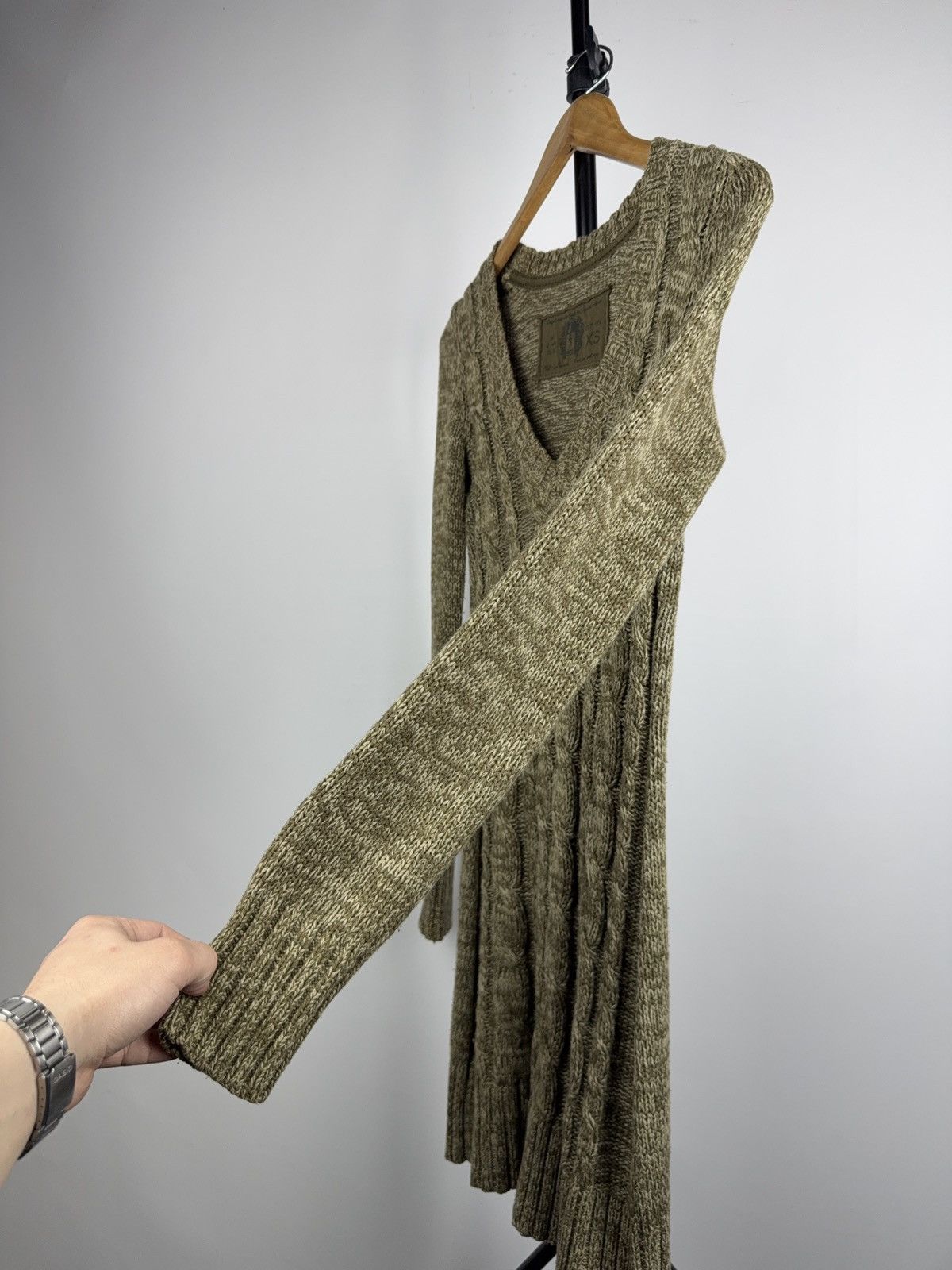 Japanese Brand Avant Garde Japanese 00s Cable Knit Sweater Dress Olive XS Size XS / US 0-2 / IT 36-38 - 6 Thumbnail
