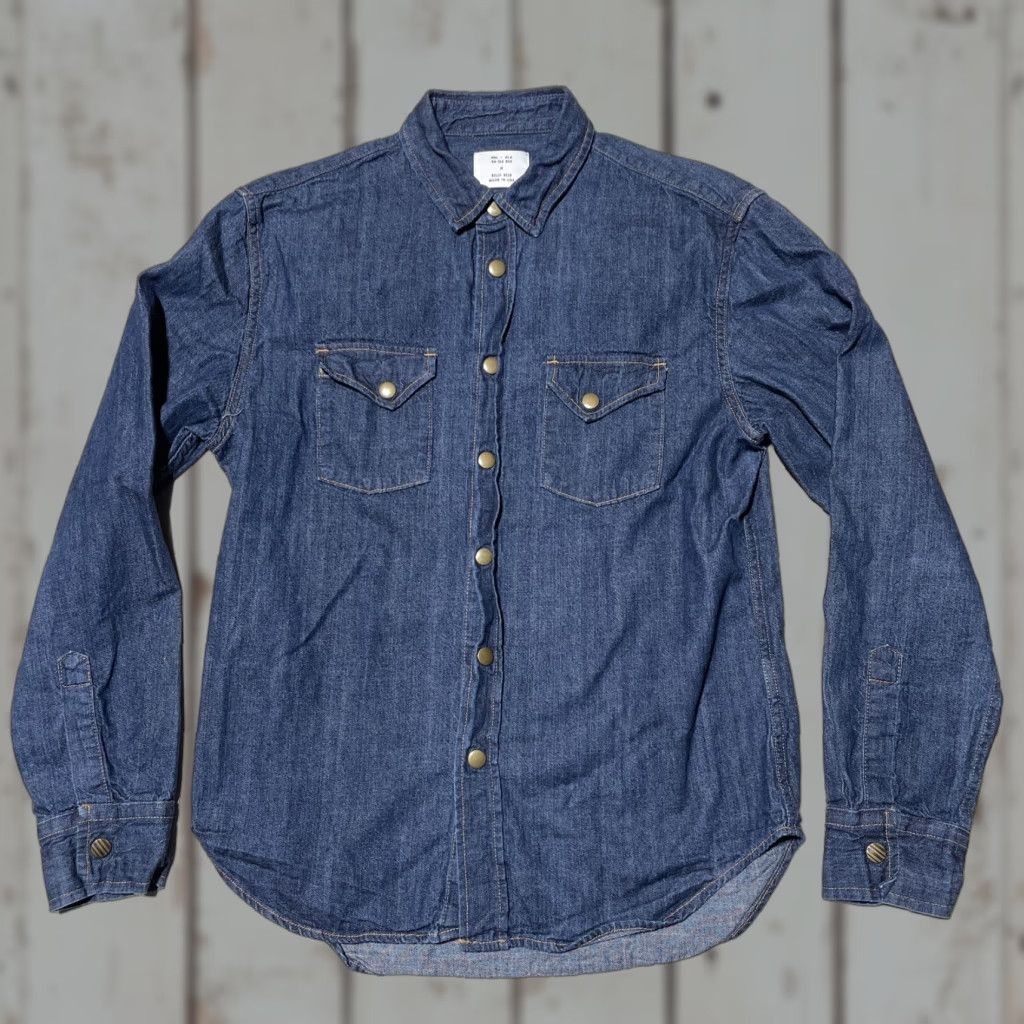 Billy Reid Denim Shirt Men Indigo Blue Cotton Button-Up Long Sleeve M Blue Western Shirt