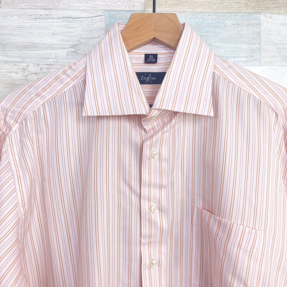 Z Zegna Ermenegildo Zegna Herringbone Striped Dress Shirt Pink 16.5 Size US L / EU 52-54 / 3 - 2 Thumbnail