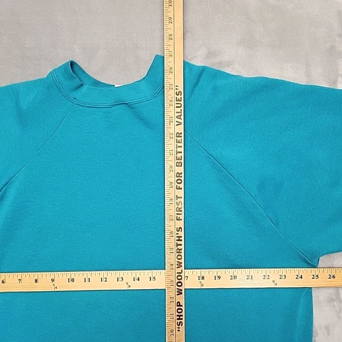 Fruit Of The Loom VINTAGE Fruit of the Loom Sweatshirt Raglan Womens 2XL Teal Crew Neck Fleece Cotton Polyester Pullover USA 80s 90s Womens Size XXL / US 16-18 / IT 52-54 - 7 Thumbnail