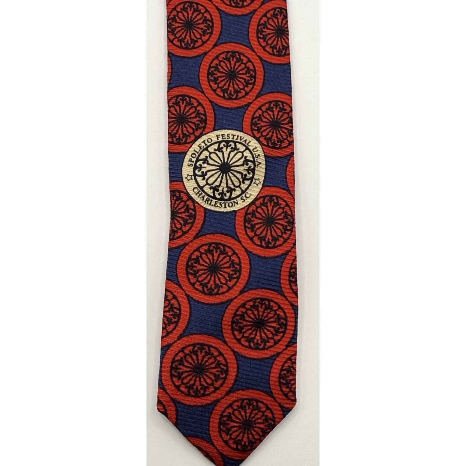 Vintage Ben Silver Tie Red Blue Medallion Geometric Stylish Elegance Luxury Size ONE SIZE - 5 Thumbnail
