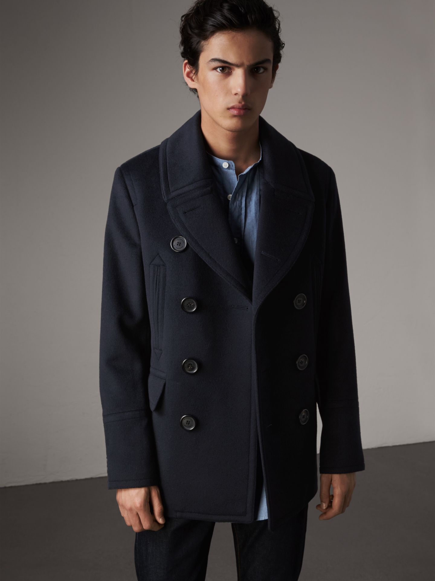 Burberry Men's Navy Wool-Cashmere Pea Coat LIKE NEW Size US S / EU 44-46 / 1 - 1 Thumbnail