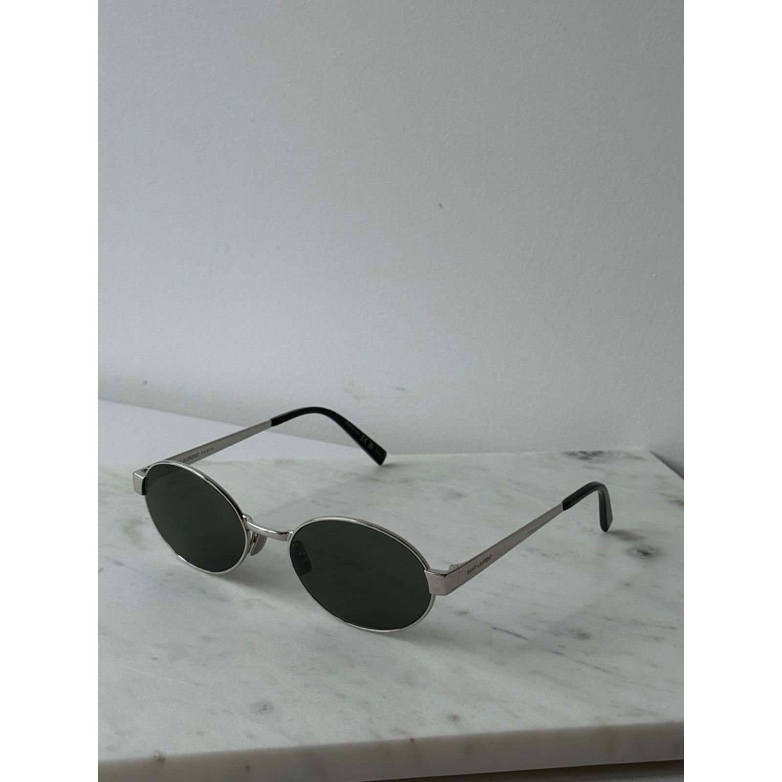 Saint Laurent Paris NEW Saint Laurent SL692 Oval Metal Sunglasses in Silver Size ONE SIZE - 3 Thumbnail