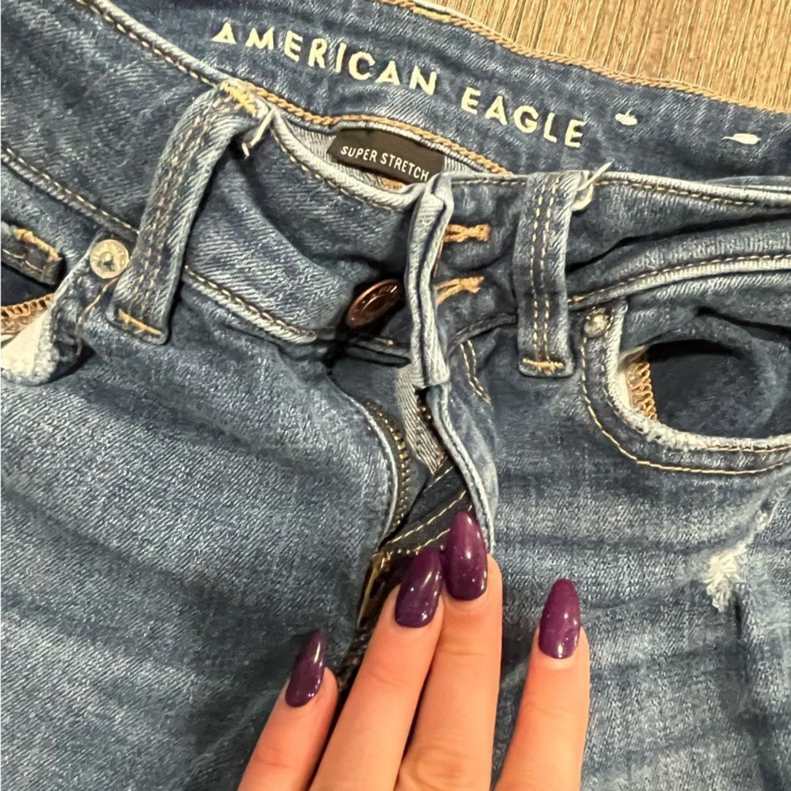 American Eagle Outfitters American Eagle Straight Jeans Super Stretch Distressed Size 27" / US 4 / IT 40 - 6 Thumbnail