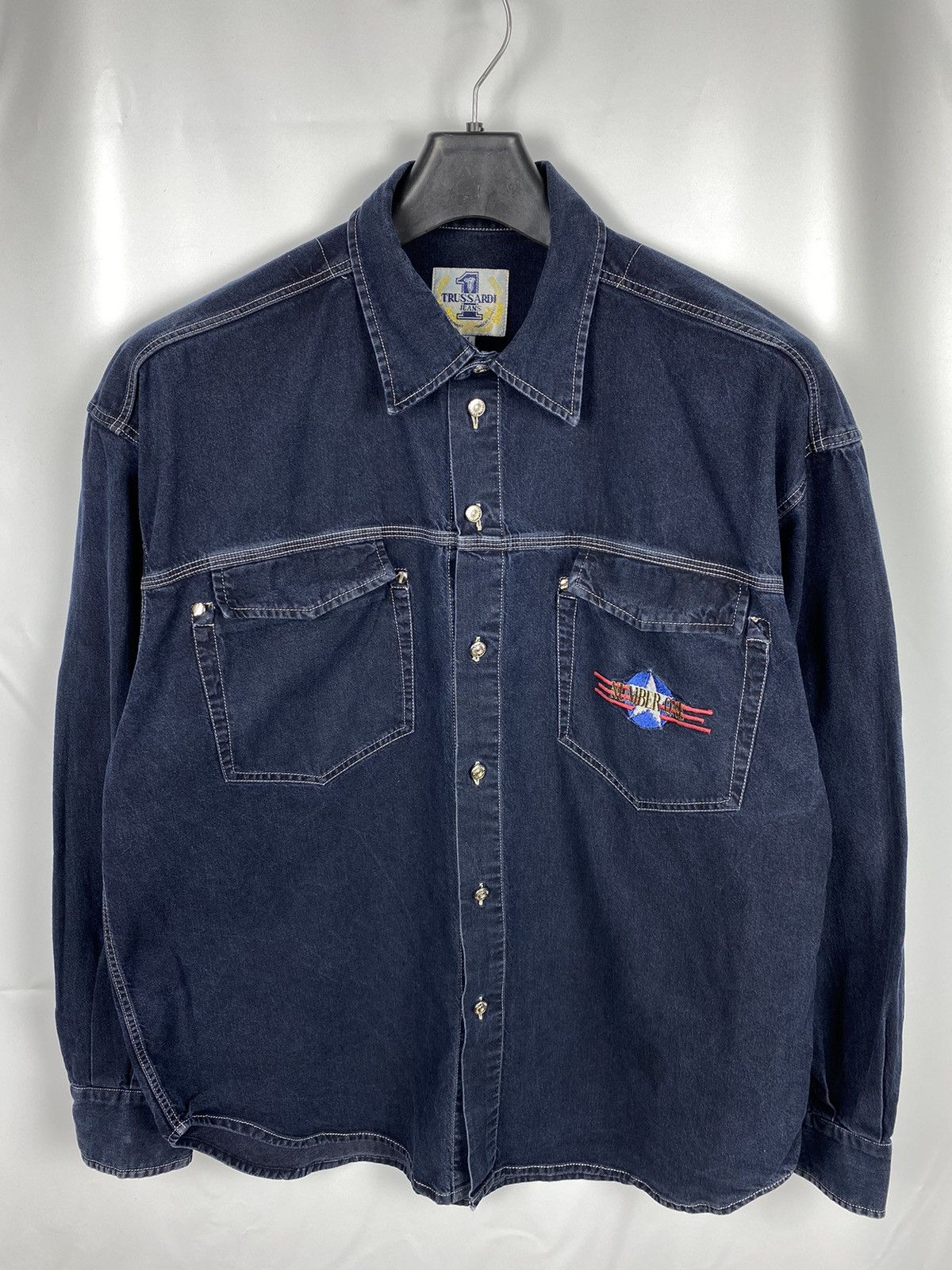 Trussardi × Vintage Vintage Trussardi Number One Denim Shirt size XL Size US XL / EU 56 / 4 - 1 Thumbnail
