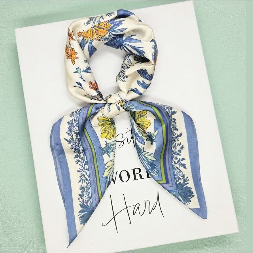 Other New Flowers Elegant Bandana Square Scarf Vintage BLUE Beige Size ONE SIZE - 1 Thumbnail