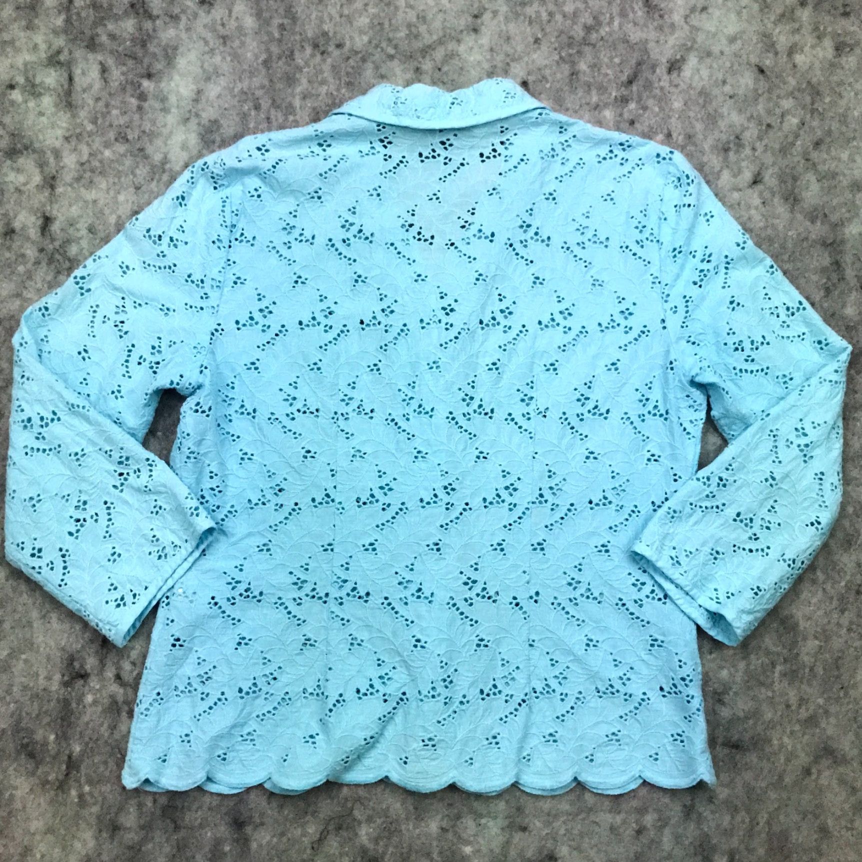 Talbots Talbots Womens Button-Up Shirt blue eyelet embroidery all over floral pattern 100% Cotton Collared Long Sleeve Size 8 Womens Boys? Size M / US 6-8 / IT 42-44 - 6 Thumbnail