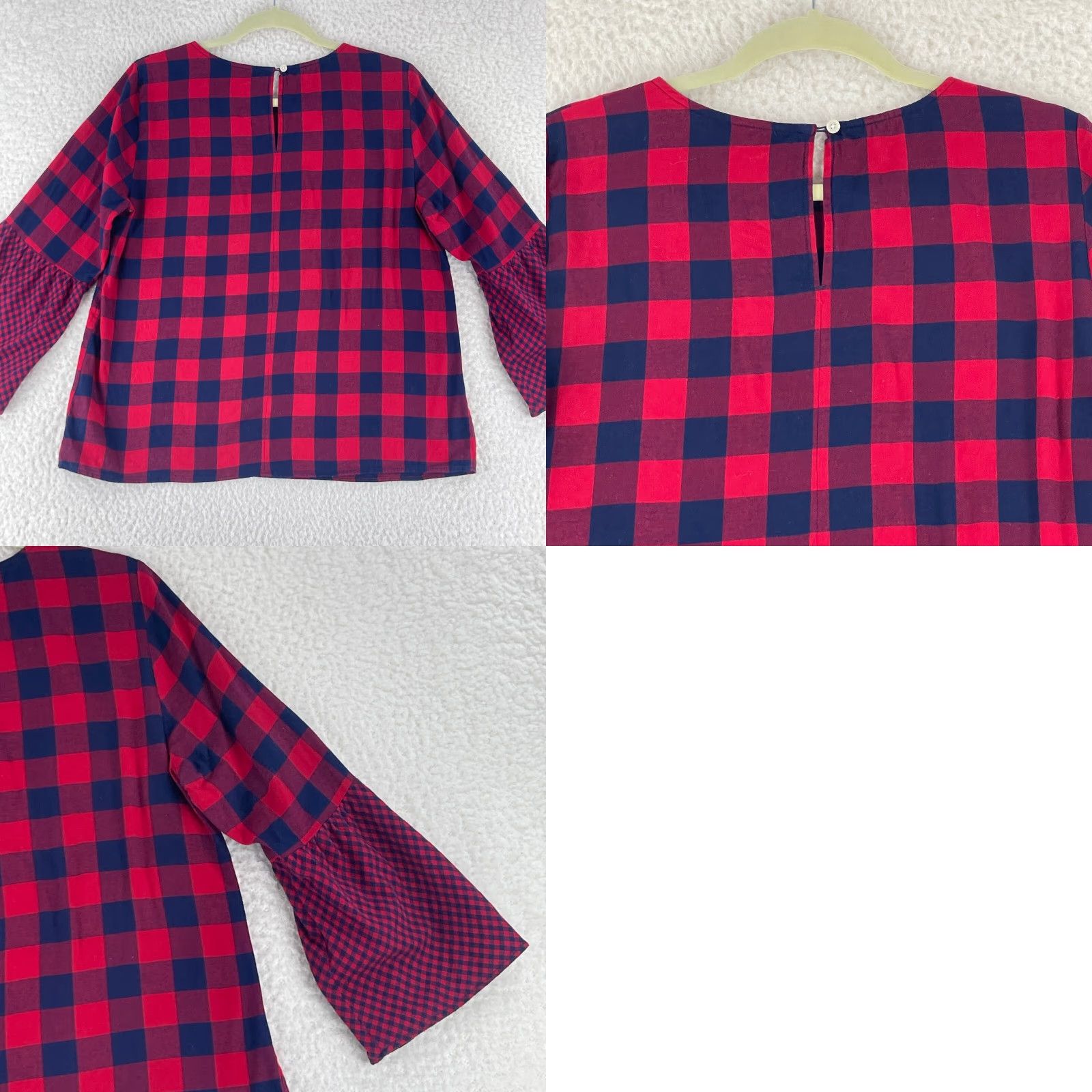 J.Crew J. Crew Mercantile Shirt Womens Size 10 Red Blue Check Bell Sleeve Shirt Size L / US 10 / IT 46 - 9 Thumbnail